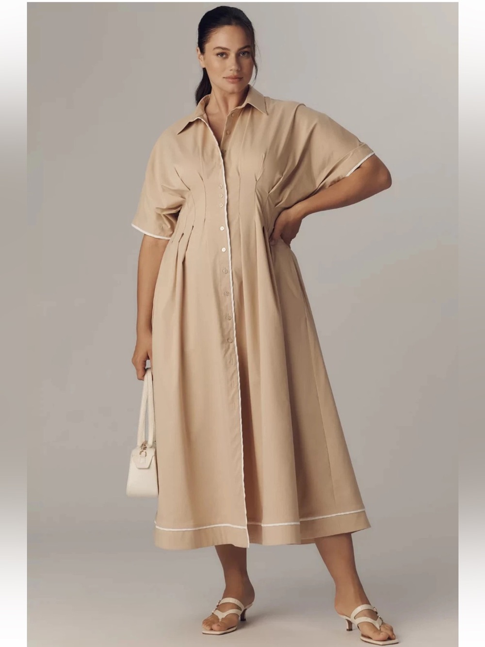 Anthropologie Exquise The Tobie Shirt Dress Light Sand Beige Plus Size 2X EUC